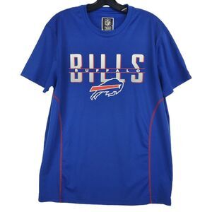 BUFFALO BILLS Shirt Adult Large Blue Red Logo Spell Out NFL Team Apparel DRY